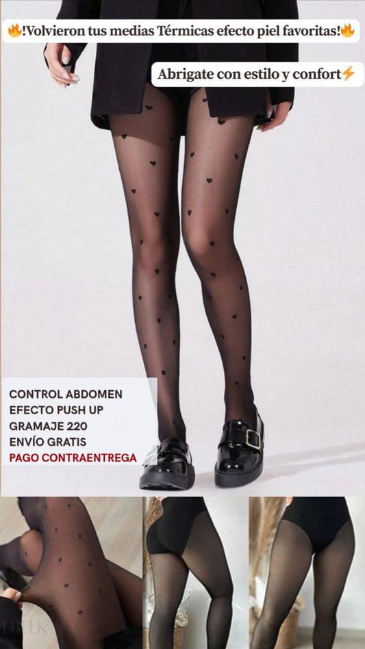 MEDIAS TÉRMICAS CONTROL ABDOMEN Y PUSH-UP EFECTO PIEL 220GR